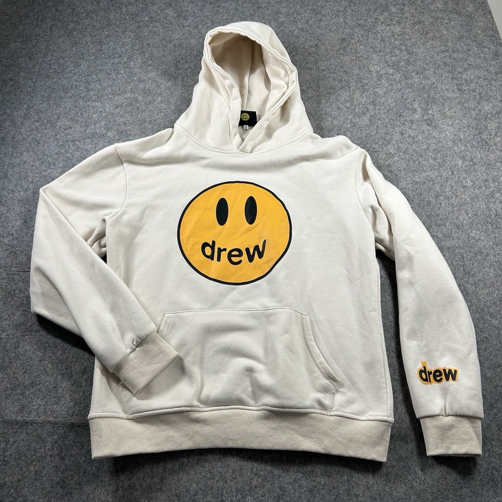 Drew House Sweater Hoodie Mens Medium Beige Smiley Face Pullover Justin Bieber